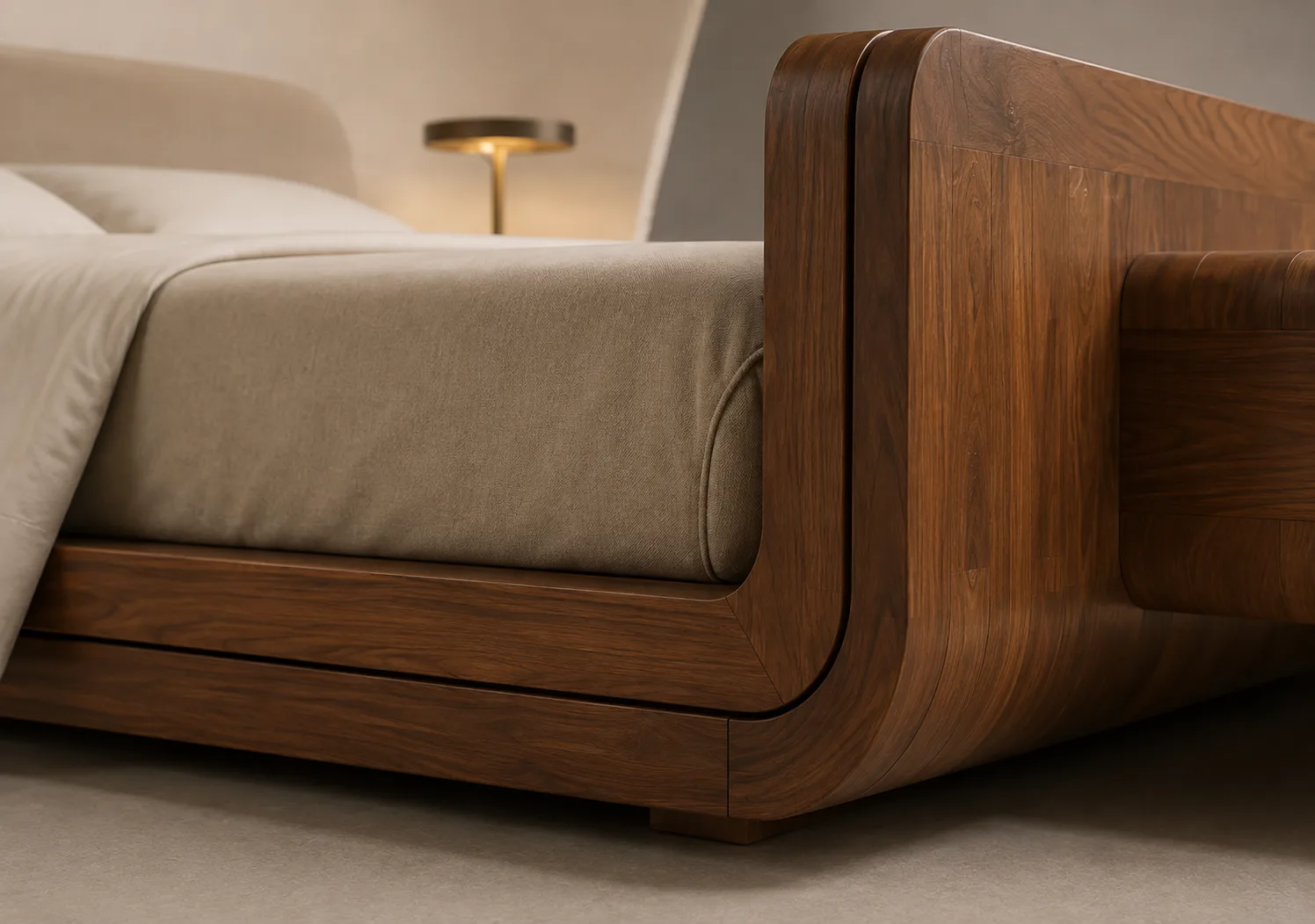 Arc Canopy Bed in Travertine / Walnut — view 2