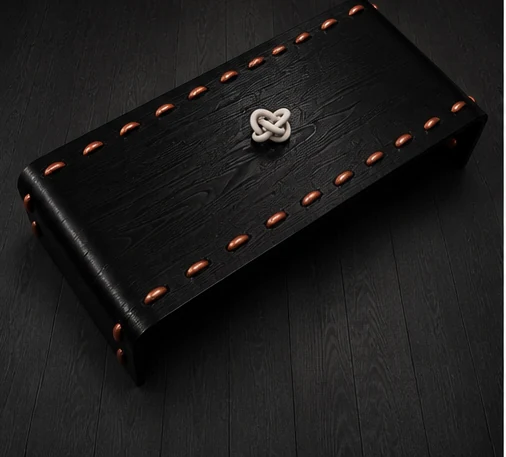 Leather Stud Coffee Table in Black Leather / Thread — view 3