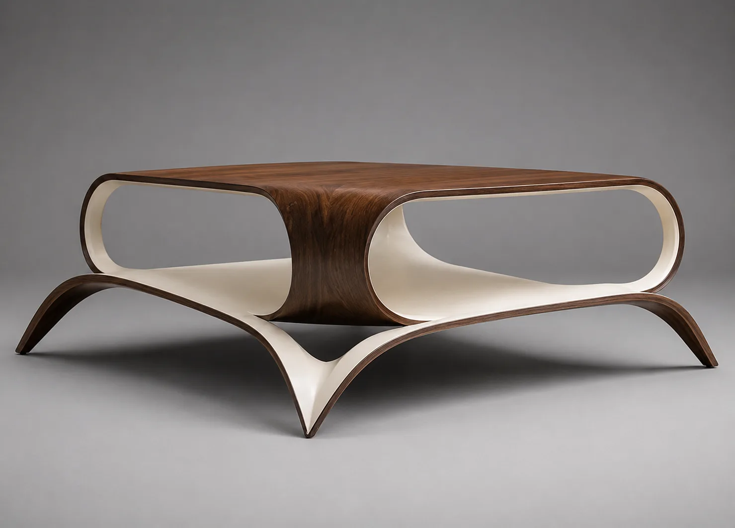 Free Space Coffee Table — Walnut shell, cream interior
