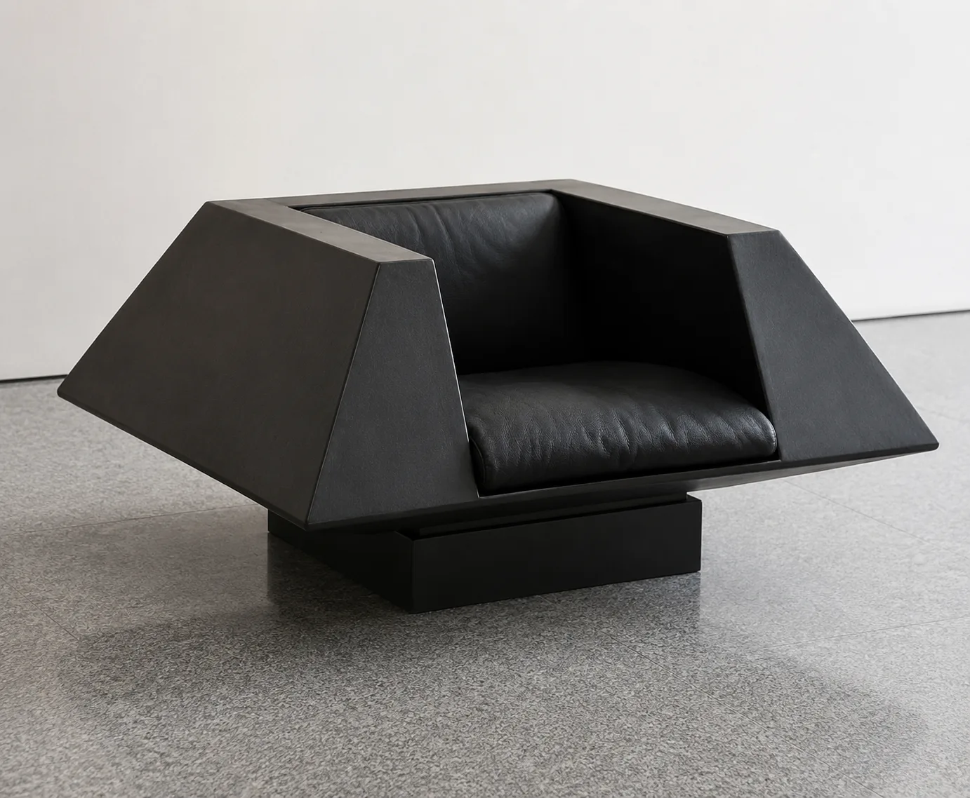 Geometric Chair — Matte black frame, leather seat