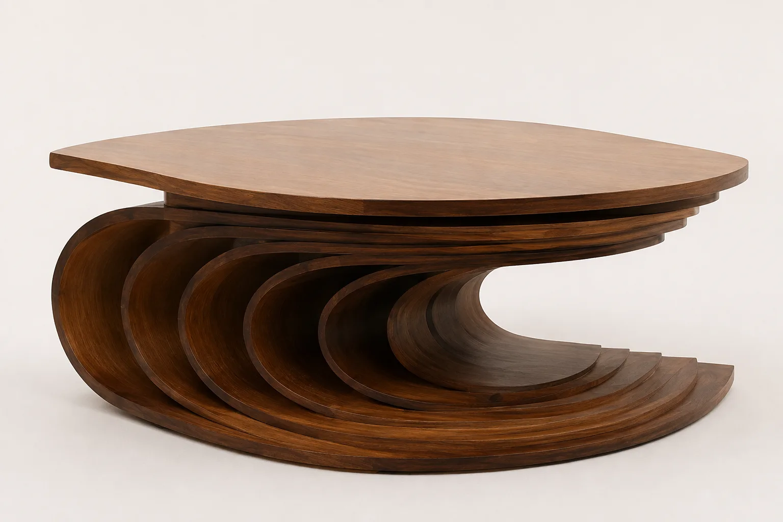 Layered Crescent Table — Stacked walnut