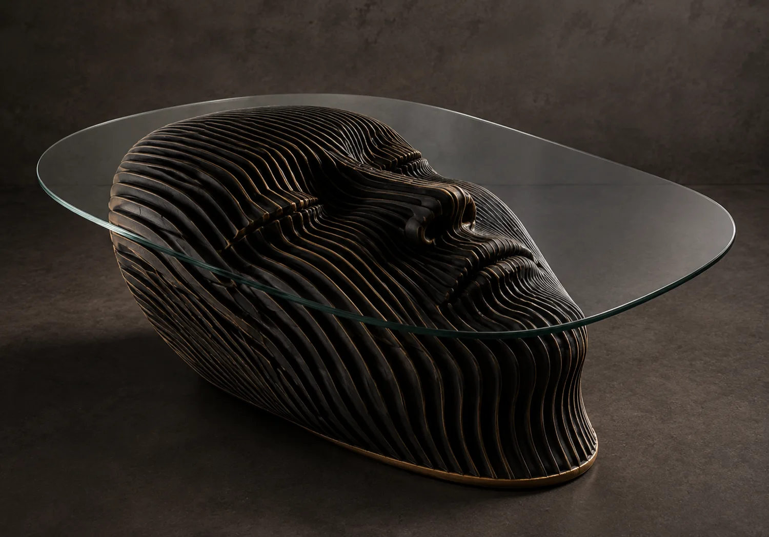 Parametric Coffee Table — Sliced timber, glass top