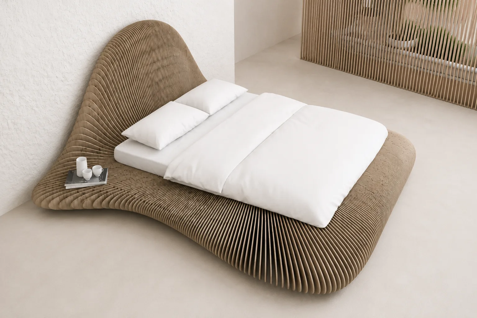 Dune Bed — Fluted timber, oat
